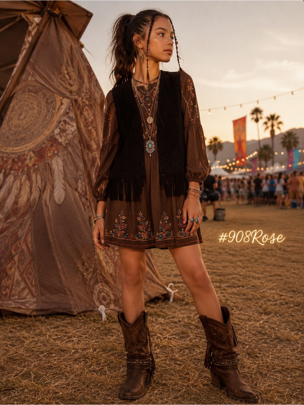 Girls Faux Suede Fringe Vest Size 14/16 Black Boho Western Festival